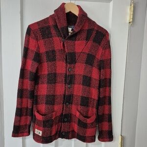 Polo Ralph Lauren Buffalo Plaid Shawl Collar Cardigan Sweater Black Sz S